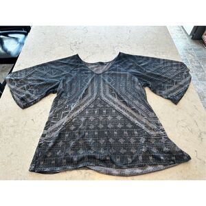 Prana Romy Printed Top Black Gray Women’s Sz L